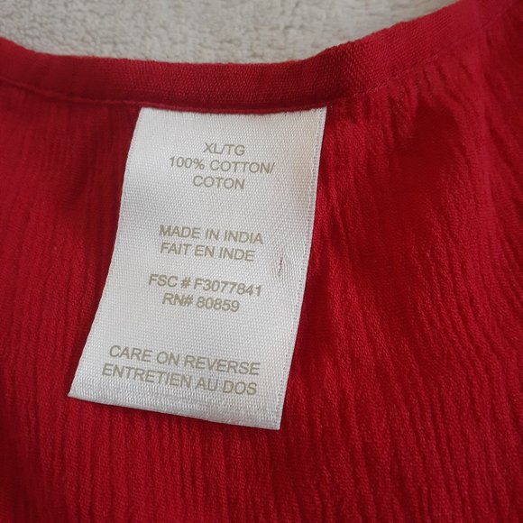 Red Embroidered Asymmetrical Long Sleeve Tunic - Picture 3 of 14